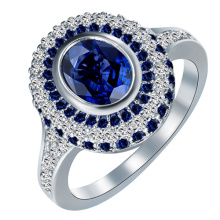 Anneaux de mariée argentés Large Round Royal Blue Crystal White CZ